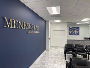 Dimensional letter lobby sign for Meneses Law office in Houston area