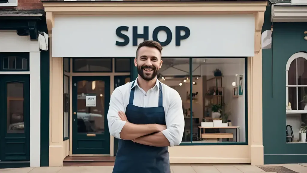 Happy Business Owner in Front of Their Storefront with Visible Sign